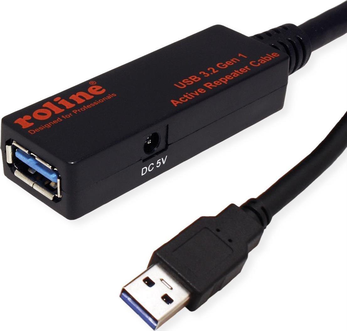 Kabllo USB ROLINE 12.04.1072, 20 m, USB 3.2 Gen 1, USB A, e zezë