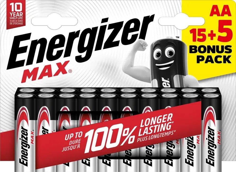 Bateri alkaline Energizer Max AA, 1.5V, paketim 20 copë