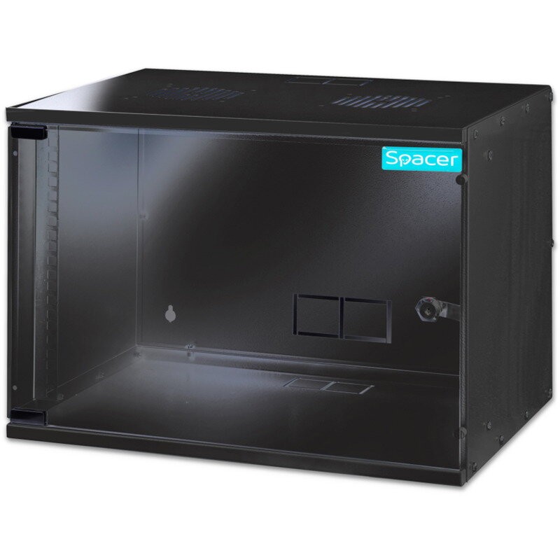 Kabinet muri Spacer SPCW-7U-BK, 7U, derë xhami, i zi