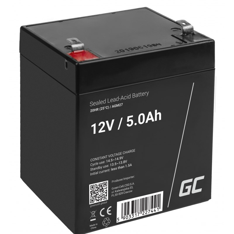Bateri AGM Green Cell AGM27, 12V, 5Ah, e zezë