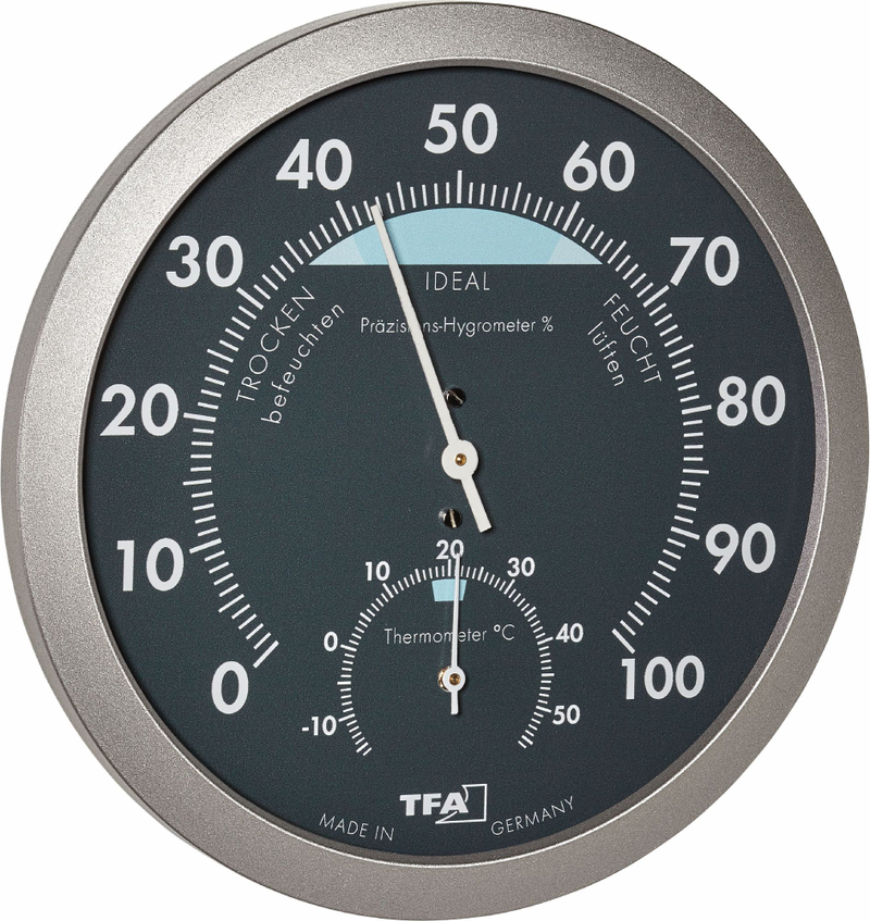 Termo-higrometër TFA Dostmann 45.2043.51, analog, i hirtë / argjendtë