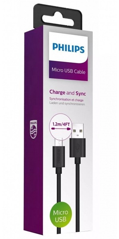 Kabllo USB Philips DLC3104U/00, USB A në Micro USB, 1.2m, e bardhë