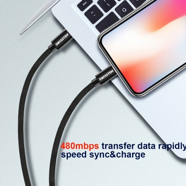 Kabllo karikimi Swissten Textile, USB në Micro USB, 3 m, 3A, e zezë