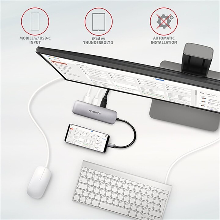 Hub multifunksional AXAGON, USB 3.2 Gen1, 2x USB-A, HDMI, SD / microSD, PD 100W