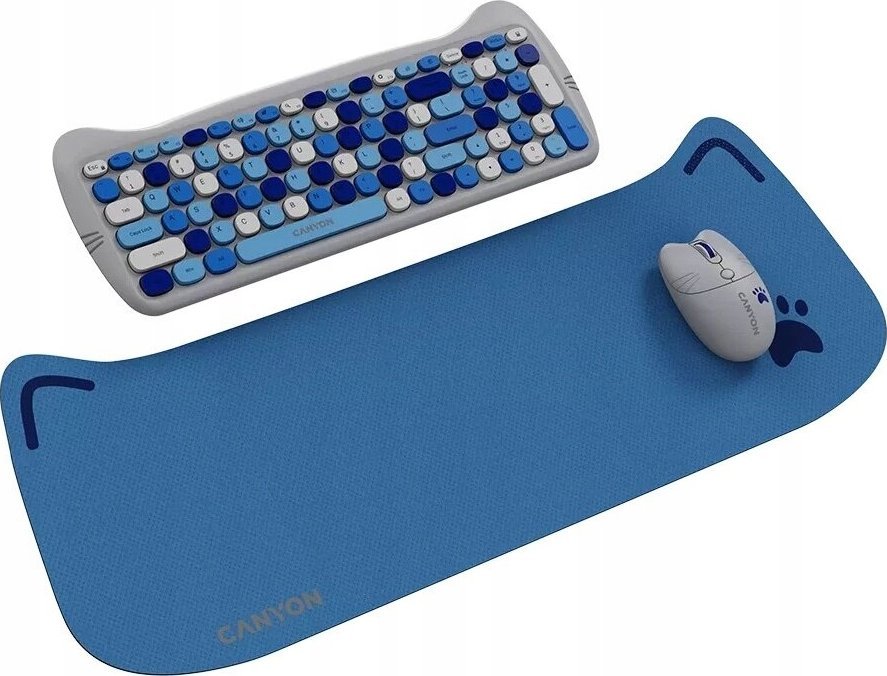 Set tastierë dhe mi wireless Canyon HSET-W6 Silent Kitty Edition, komplet me mousepad, blu