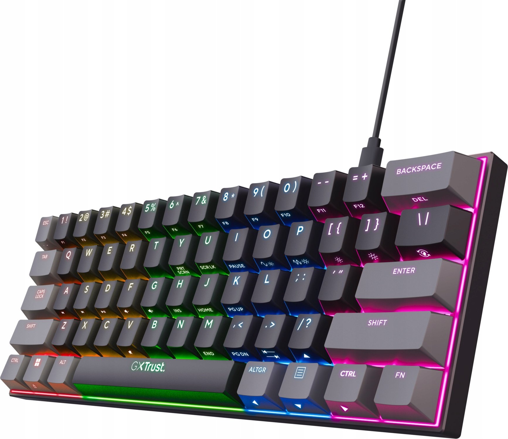 Tastierë gaming Trust GXT867 Acira, 60% mini, me kabllo USB, e zezë