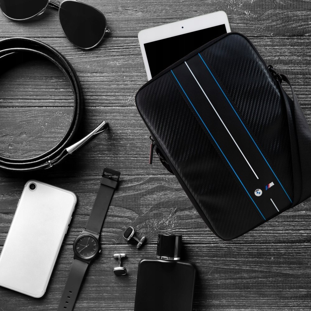 Çantë tablet BMW M Series Carbon Blue Stripes, 9-10", najlon, e zezë