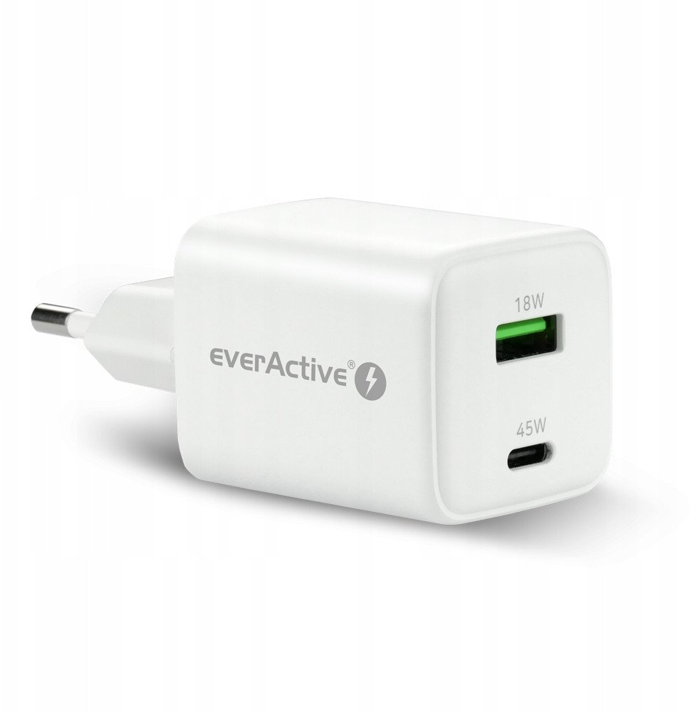 Karikues muri everActive SC-450Q, GaN, 45W, 1x USB 1x USB C, i bardhë