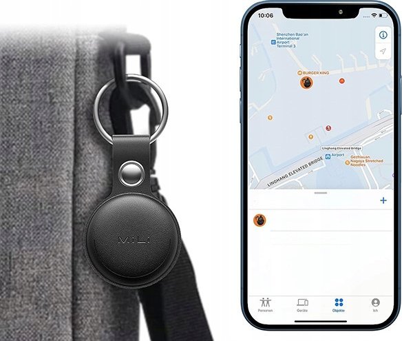 GPS gjurmues MiLi MiTag, Bluetooth, me mbajtëse çelësash, i bardhë e zi