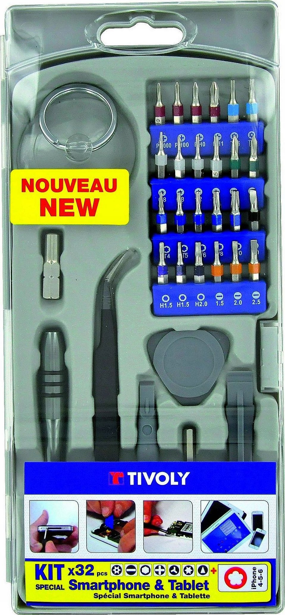 Set mjete për smartphone Tivoly, 32 pjesë, kuti kompakte, shumëngjyrësh