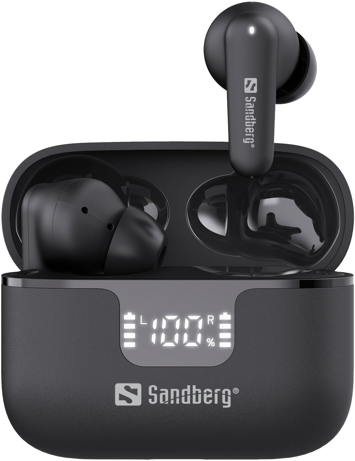 Kufje wireless Sandberg Wireless Earbuds ANC ENC, Bluetooth, me kasë karikimi me ekran, të zeza