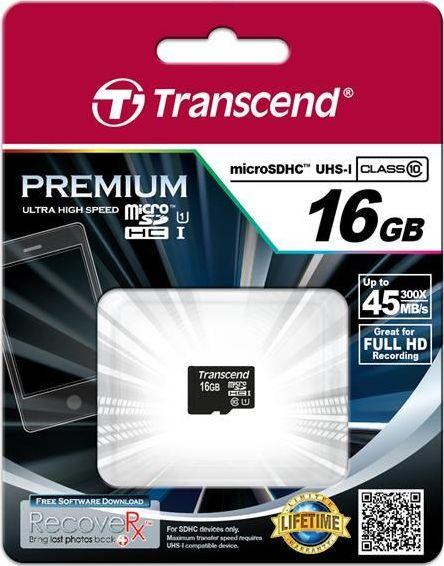 Kartë memorie Transcend Premium MicroSDHC, 16GB, Cl. 10 UHS-I/U1