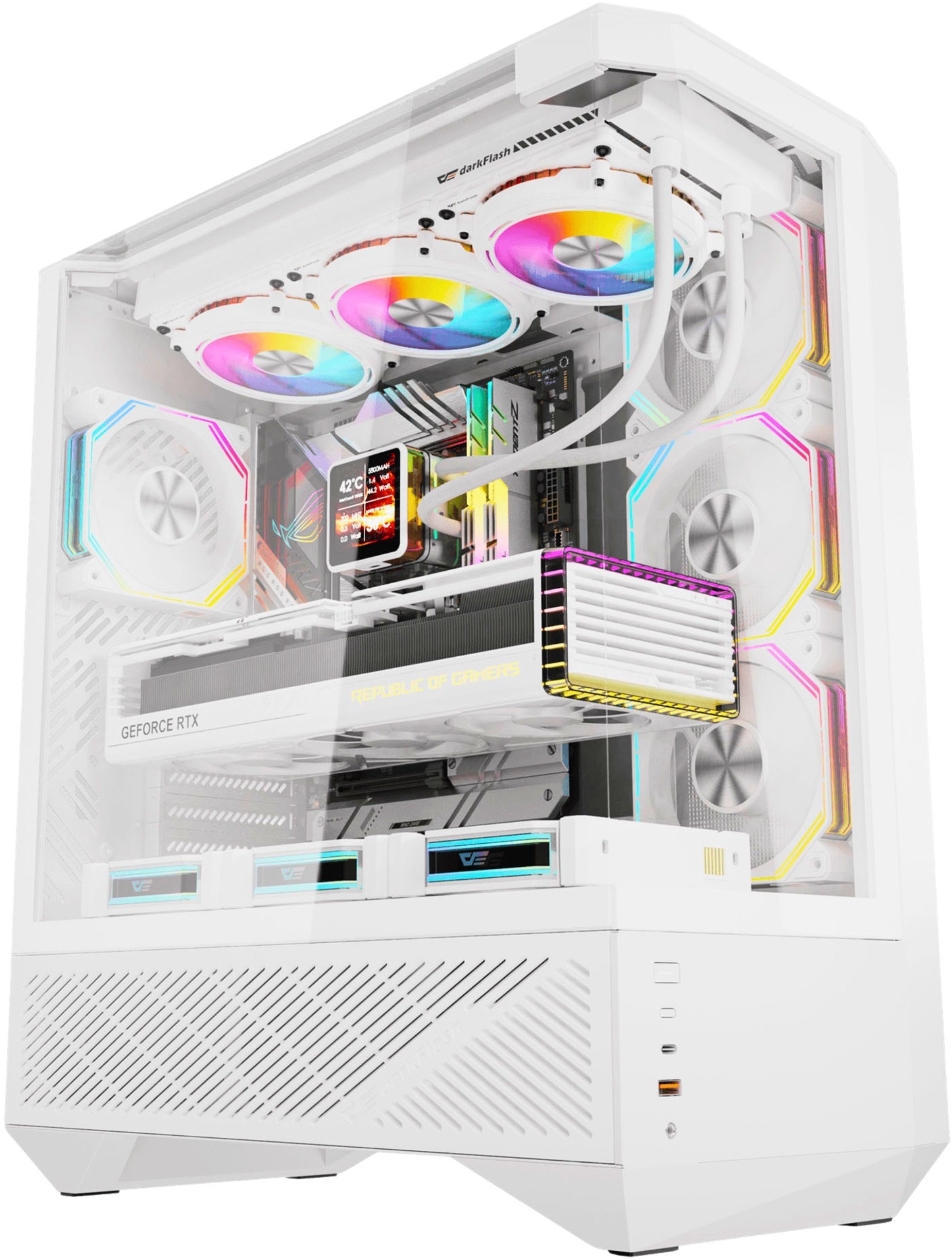 Kasa PC Darkflash DY460, ATX, 4 ventilatorë ARGB, e bardhë