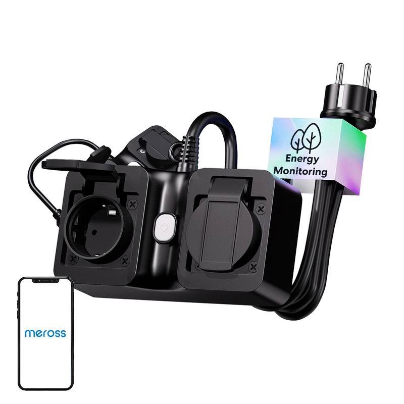 Prizë e zgjuar WiFi Meross MOP320MA-EU, IP44, Matter, e zezë