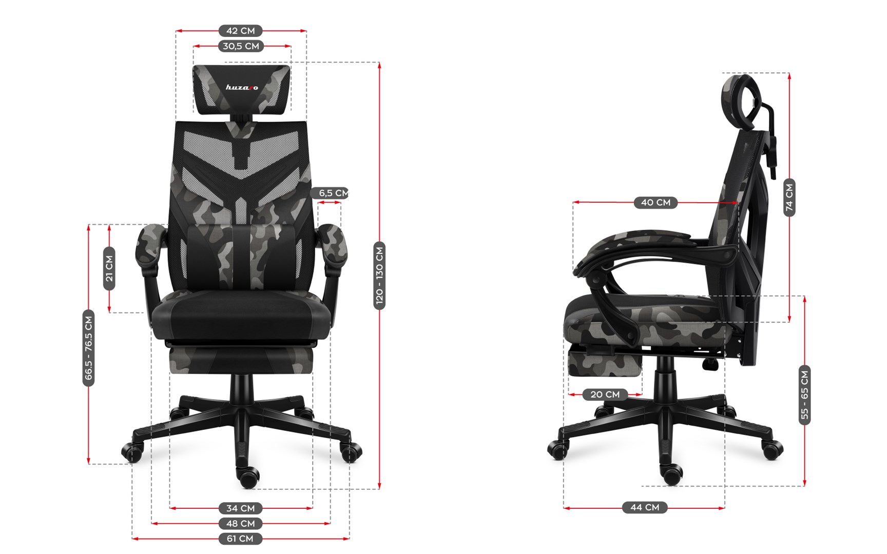 Karrige lojërash Huzaro Combat 5.0 Camo, 140kg, e zezë