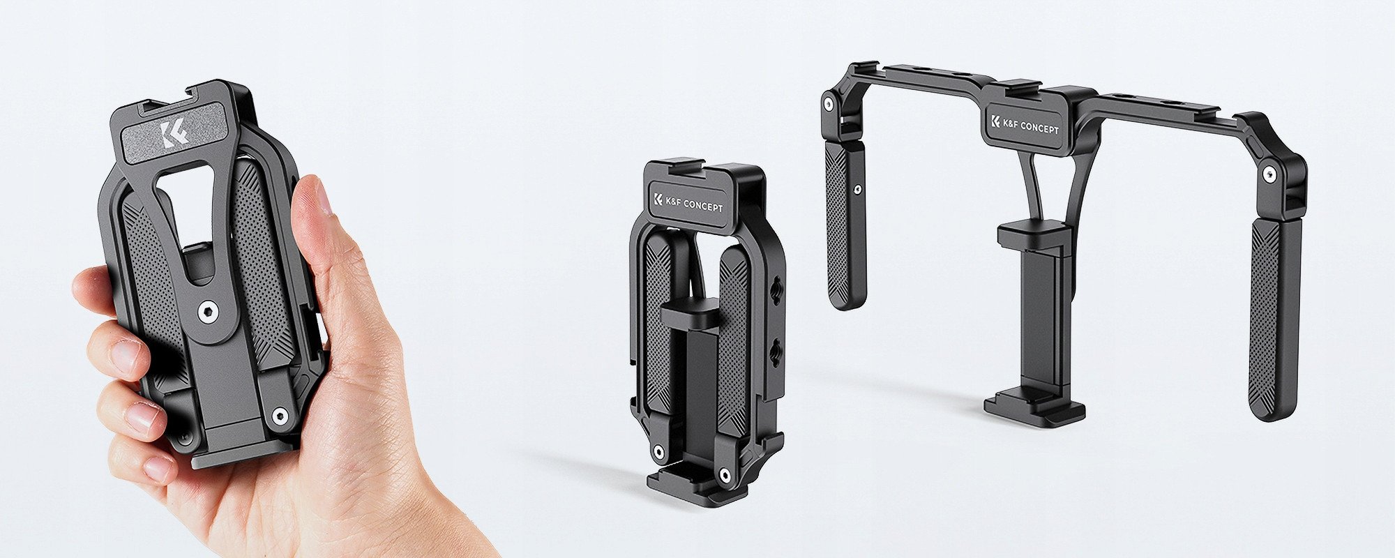 Rig video për smartphone K&amp;F Concept, stabilizues me dy doreza, alumini i palosshëm, i zi