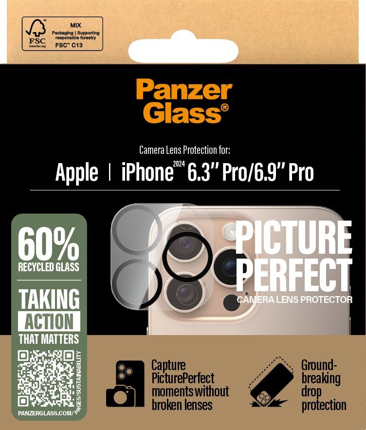 Xham mbrojtës Pantserglas Picture Perfect, për iPhone 16 Pro 16 Pro Max, transparent