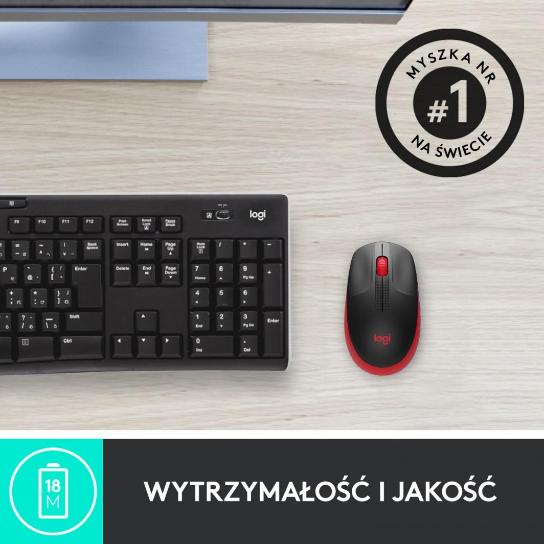 Maus Logitech M190, wireless, USB, i zi dhe i kuq