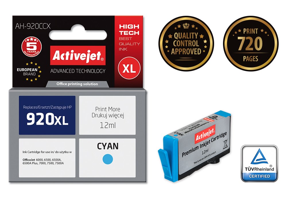 Ngjyrë për printer Activejet AH-920CCX (zëvendësim për HP 920XL CD972AE), 12 ml, e kaltër
