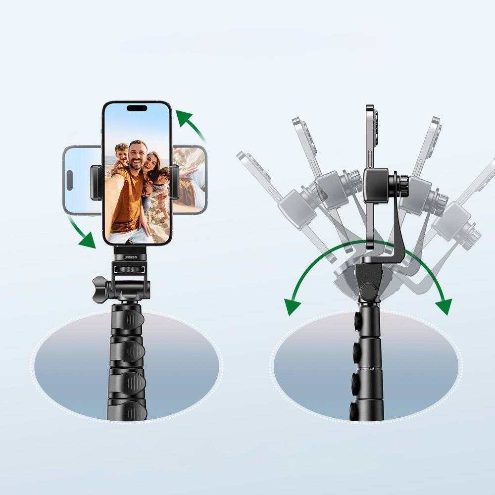 Selfie stick Ugreen LP680, tripod me telekomandë Bluetooth, 1.7m, i zi