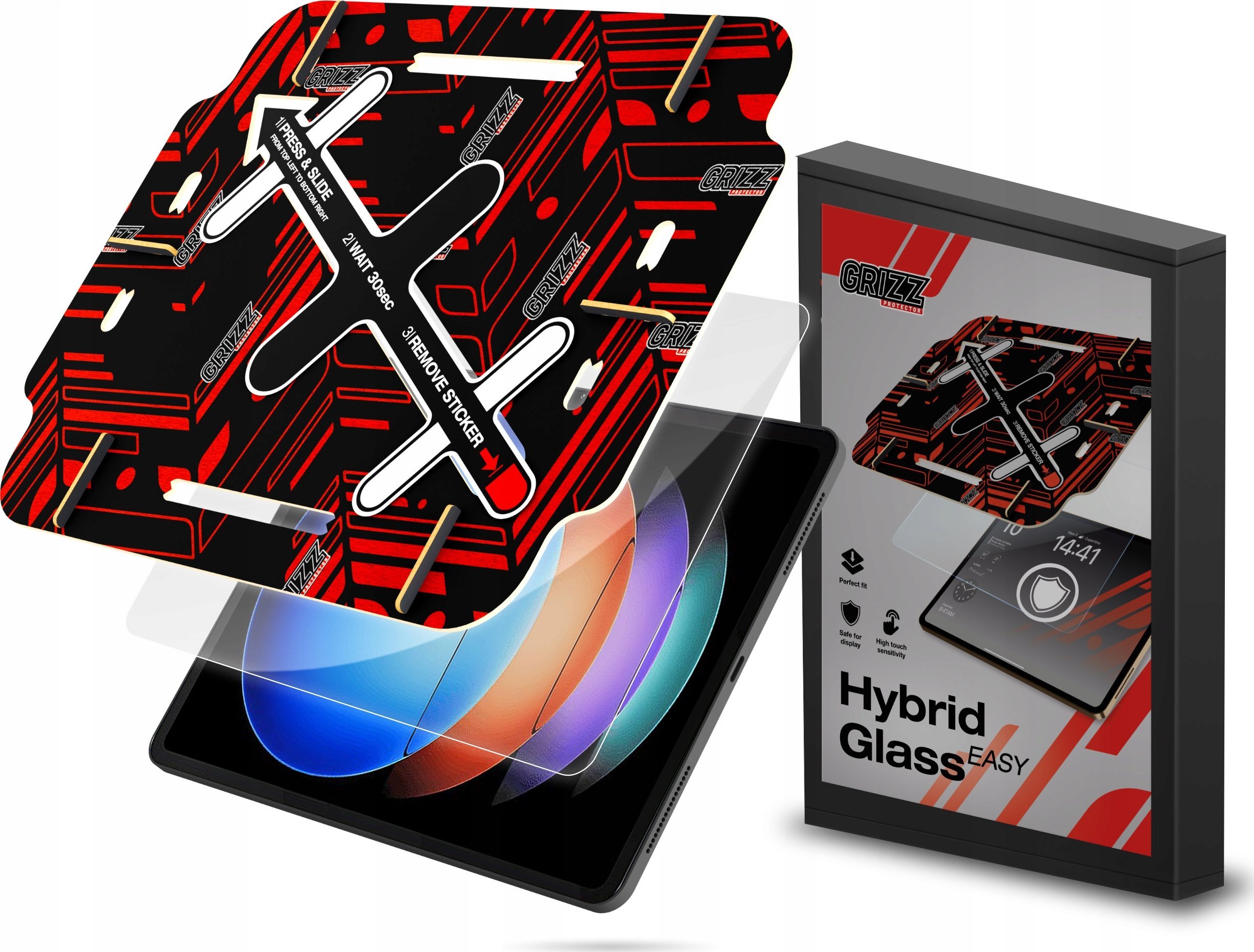 Xham mbrojtës Grizz Easy HybridGlass për Xiaomi Pad 6S Pro 12.4, me aplikues, transparent