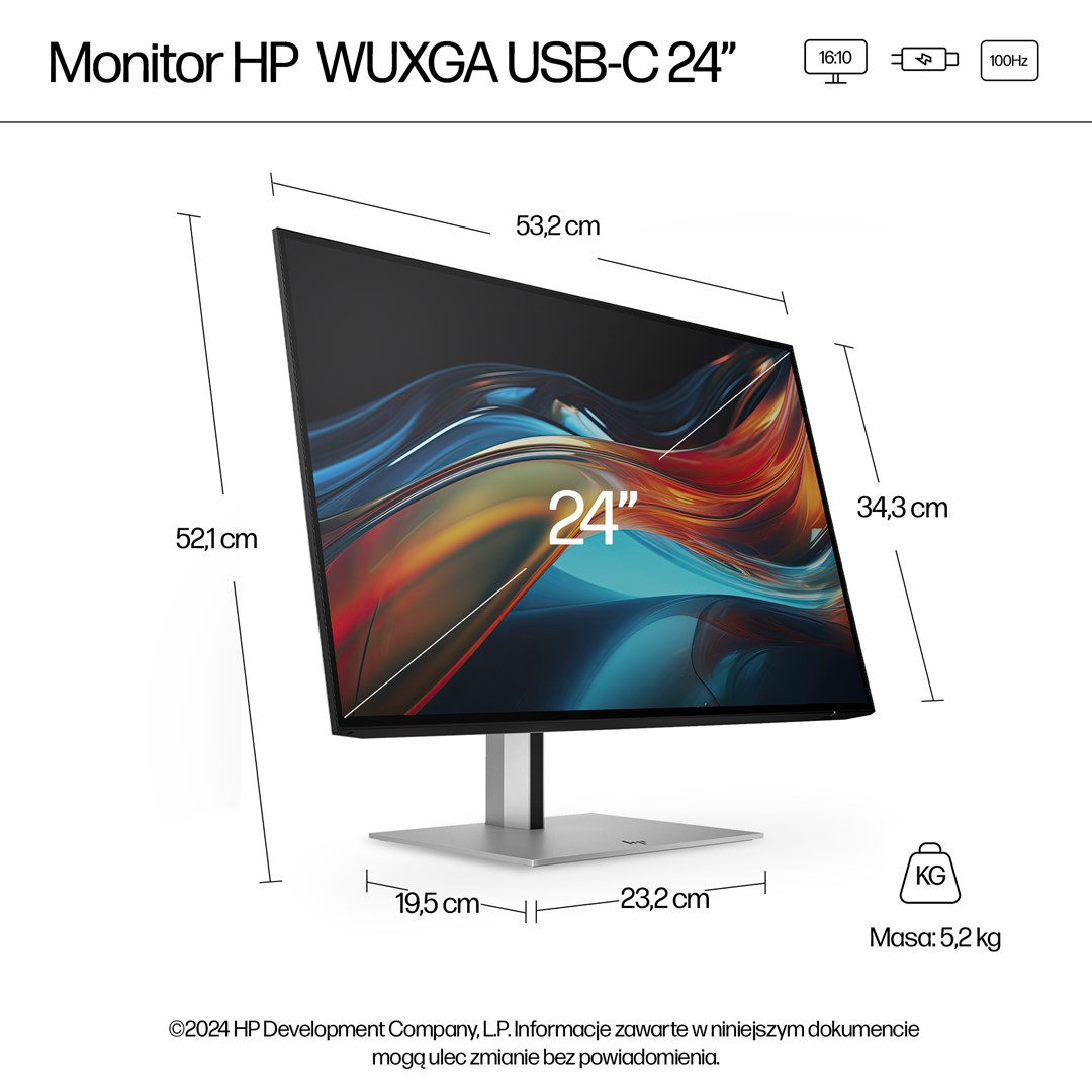 Monitor HP Series 7 Pro 724pu, 24", WUXGA, USB C, i zi