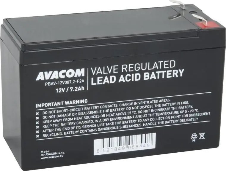 Bateri plumbi AVACOM PBAV-12V007.2-F2A, 12V, 7.2Ah, e zezë