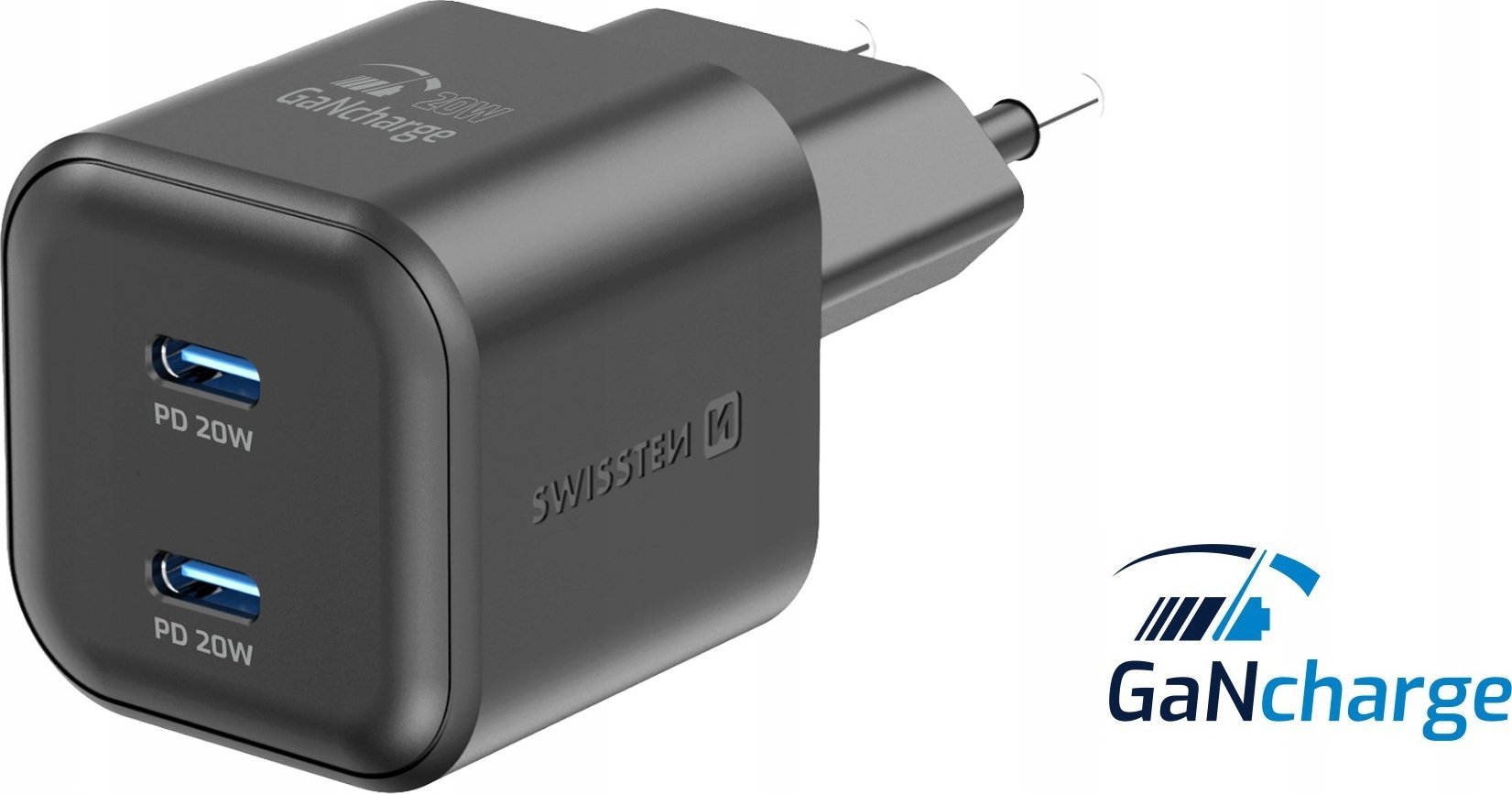 Karikues rrjeti Swissten GaN, 2x USB C, 20W Power Delivery, i zi
