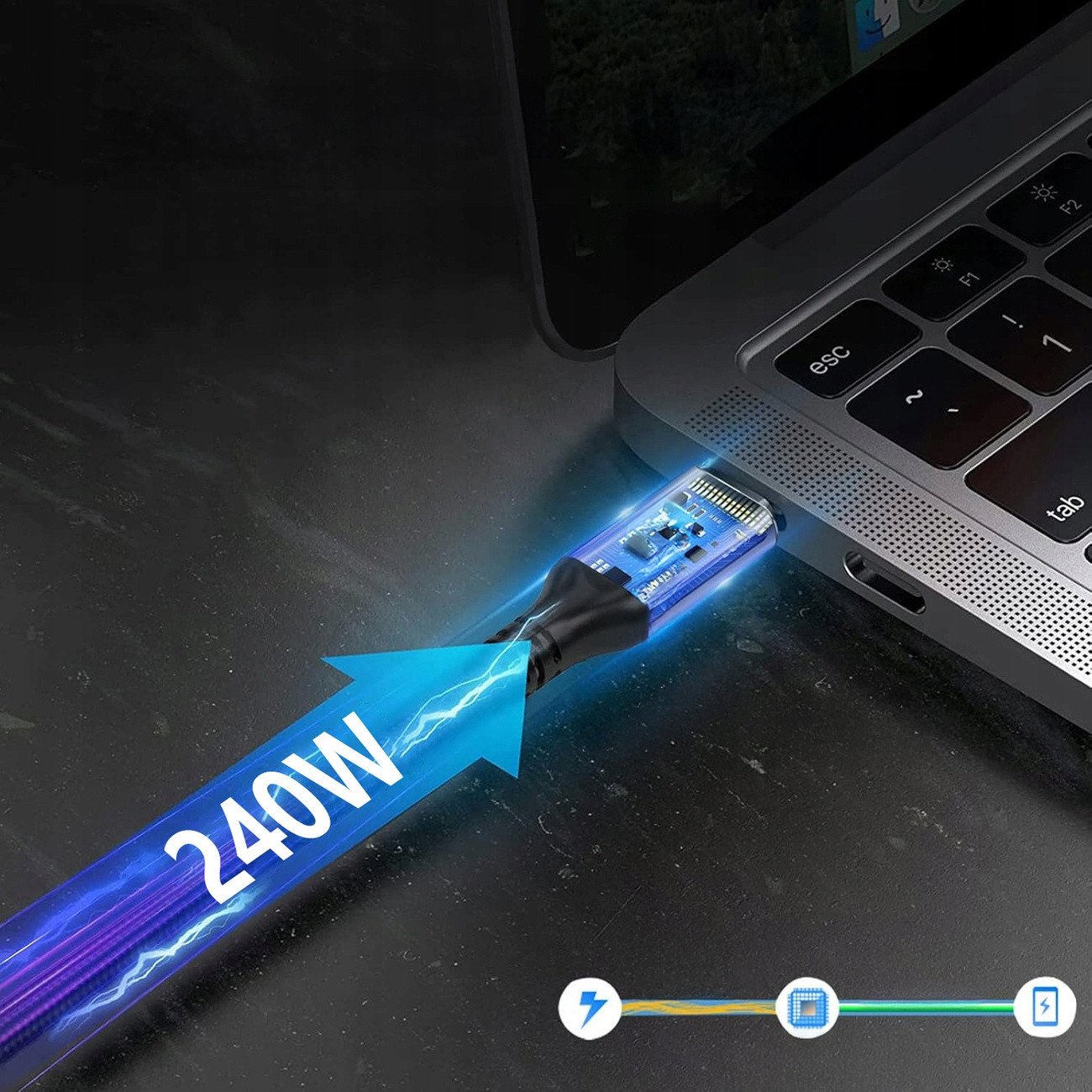 Kабел USB-C Wozinsky WPS-UY42S, Thunderbolt 4, 240W, 2m, црн