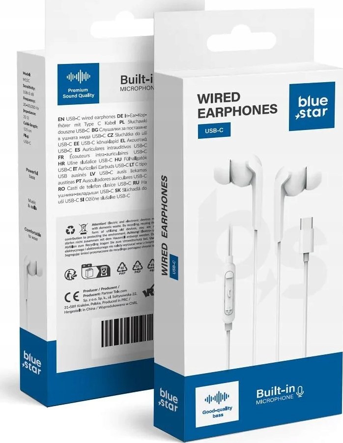 Kufje me kabllo BlueStar M15C, USB C, me mikrofon, të bardha