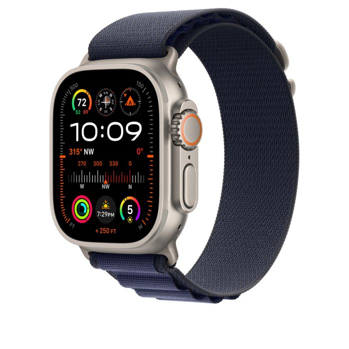 Apple Watch 49mm Loop, Navy Alpine Loop, Natural Titanium Finish, L
