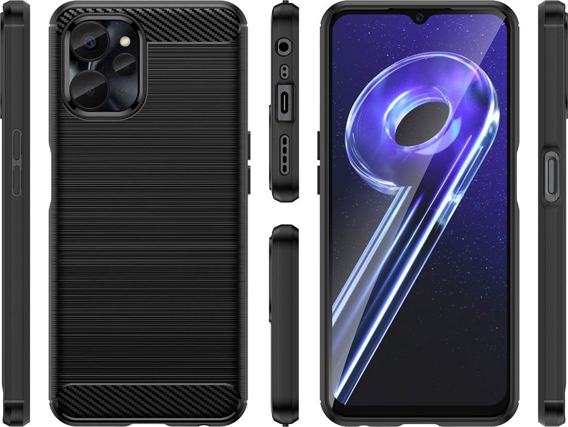 Kllëf telefoni Hurtel Carbon Case për Realme 10 5G dhe 9i 5G, silikoni fleksibil, pamje carbon, i zi