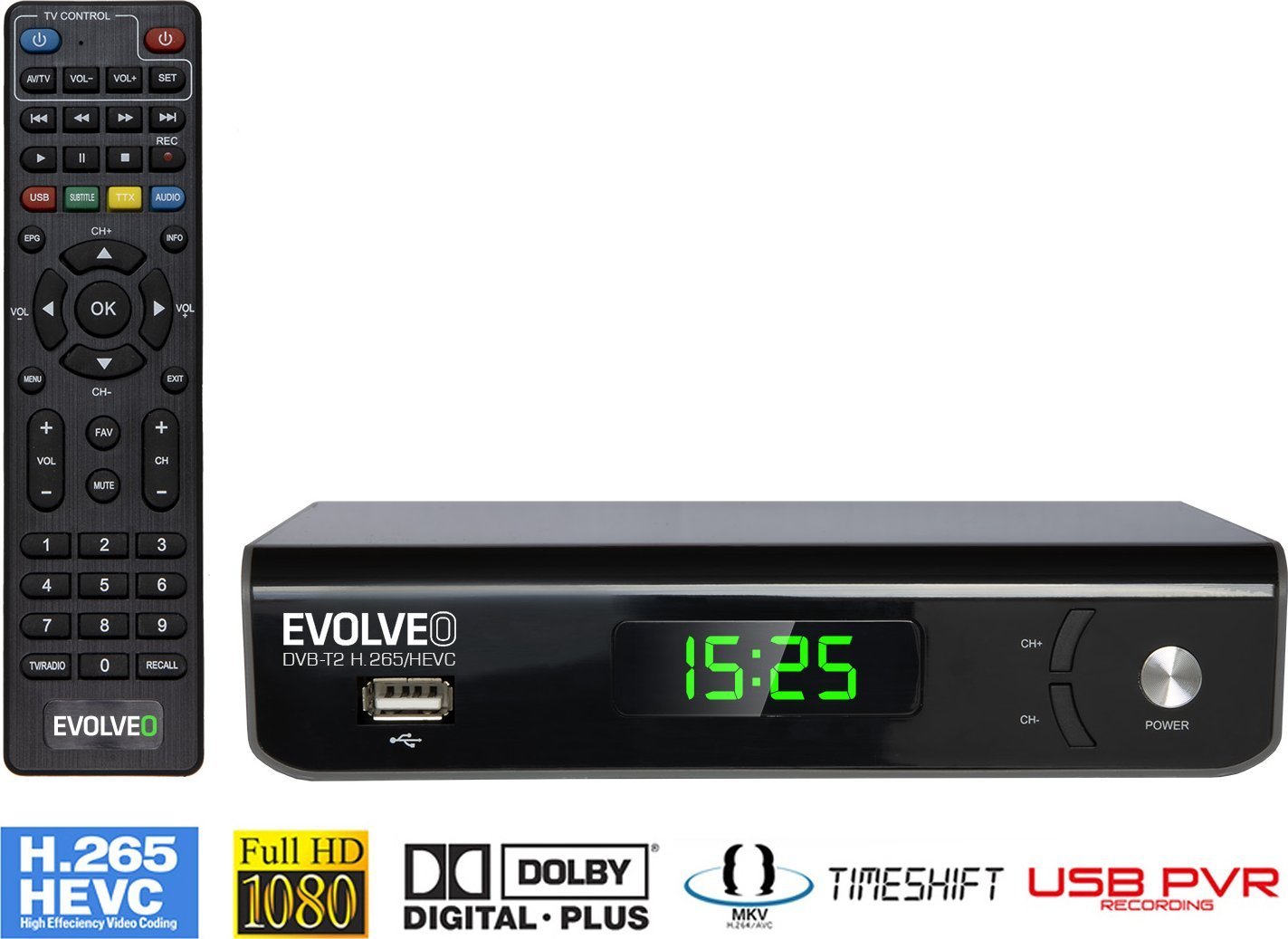 Marrës tokësor EVOLVEO Omega S3, DVB-T2 HD, H.265 HEVC, i zi