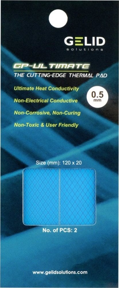 Pad termik Gelid Solutions GP-Ultimate, 120x20mm, 0.5mm, paketim 2 copë, blu