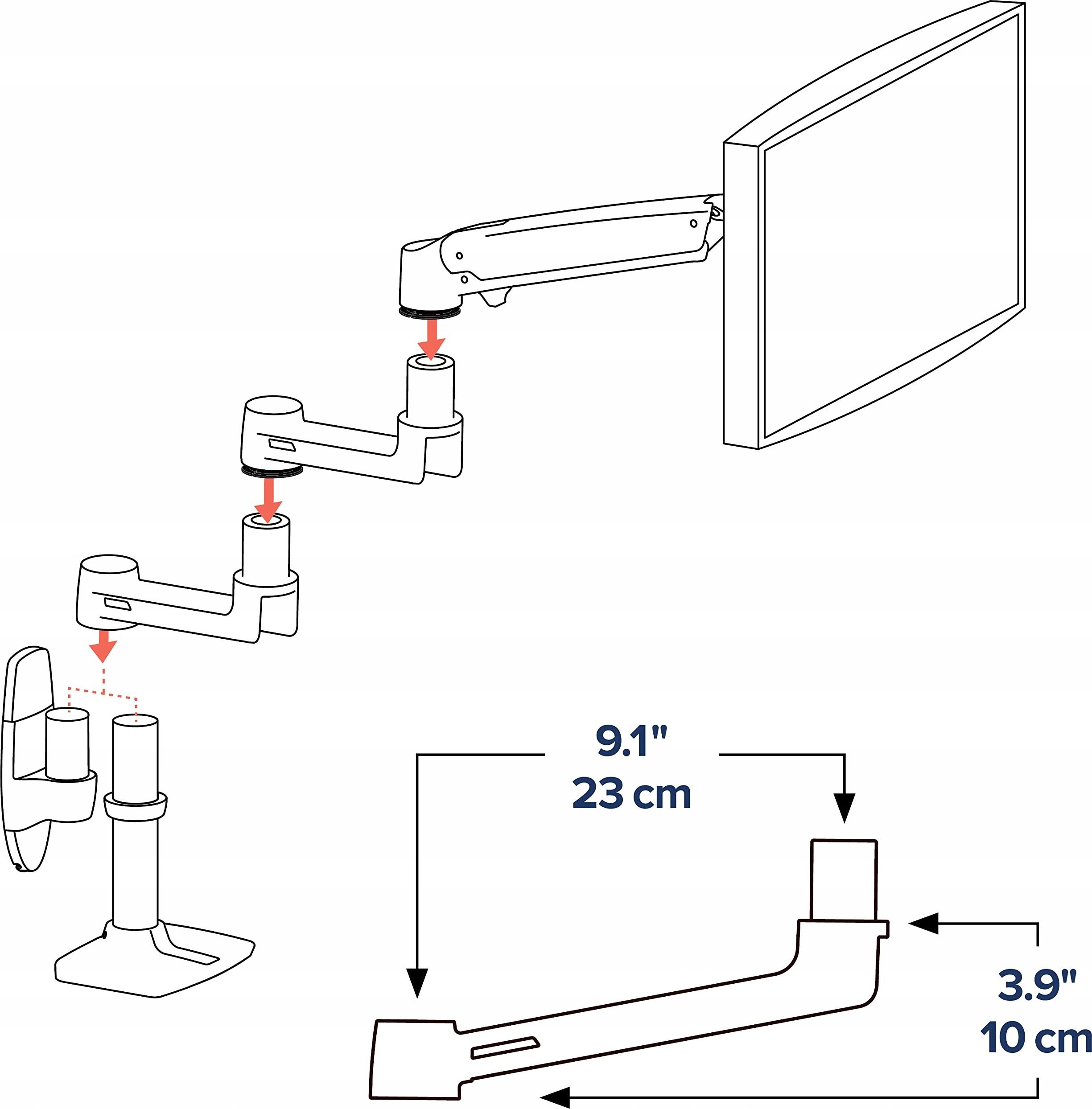Zgjatim krahu monitori Ergotron LX Extension, 23 cm, i zi