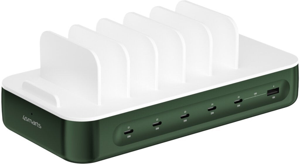 Stacion karikimi 4smarts Team 100W, 5x USB C 1x USB A, me 6 kabllo, i gjelbër