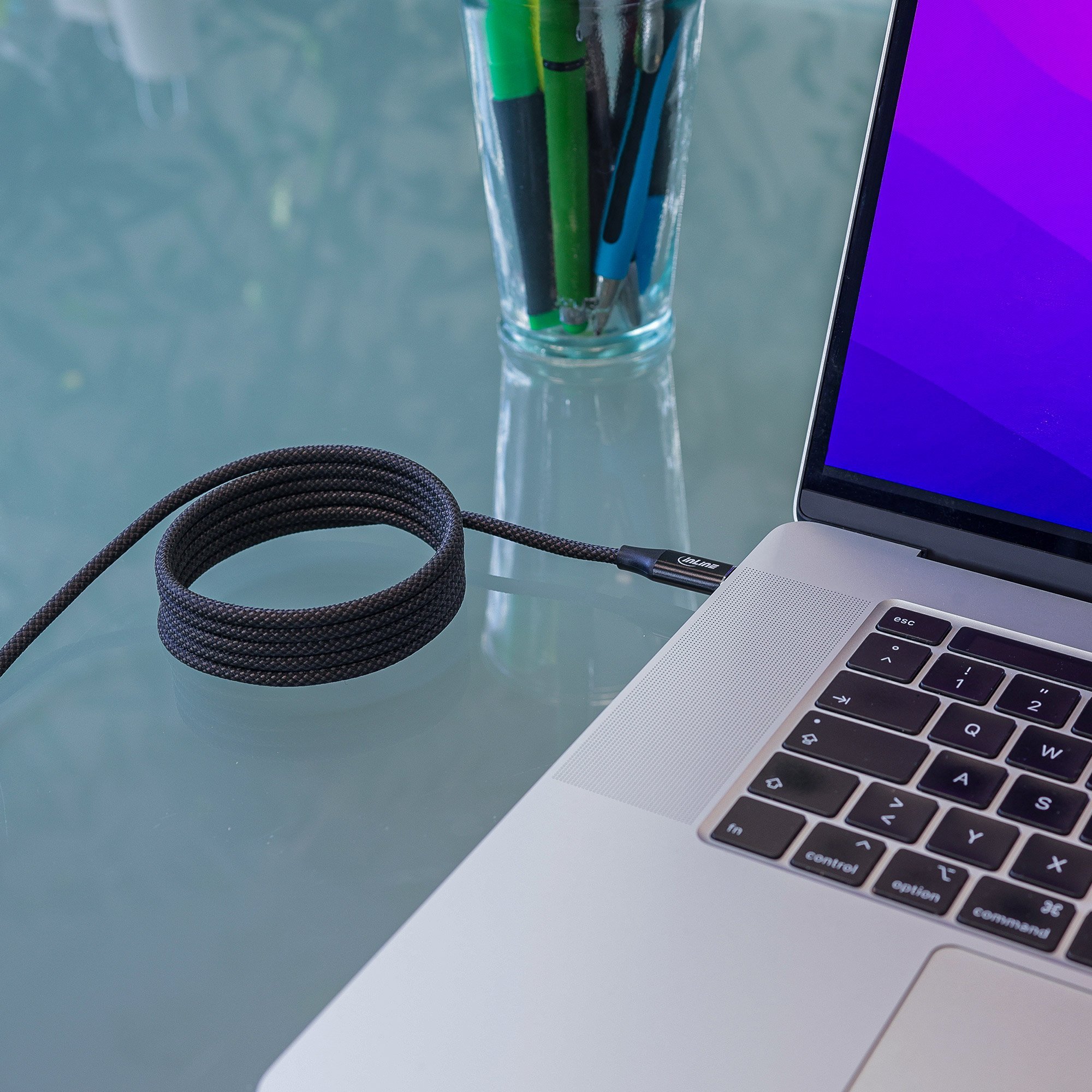 Kabllo magnetik USB C InLine, 100W, 1.5m, i zi