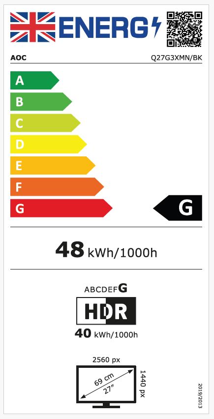 Монитор AOC Q27G3XMN/BK, 27'', WQHD, црн