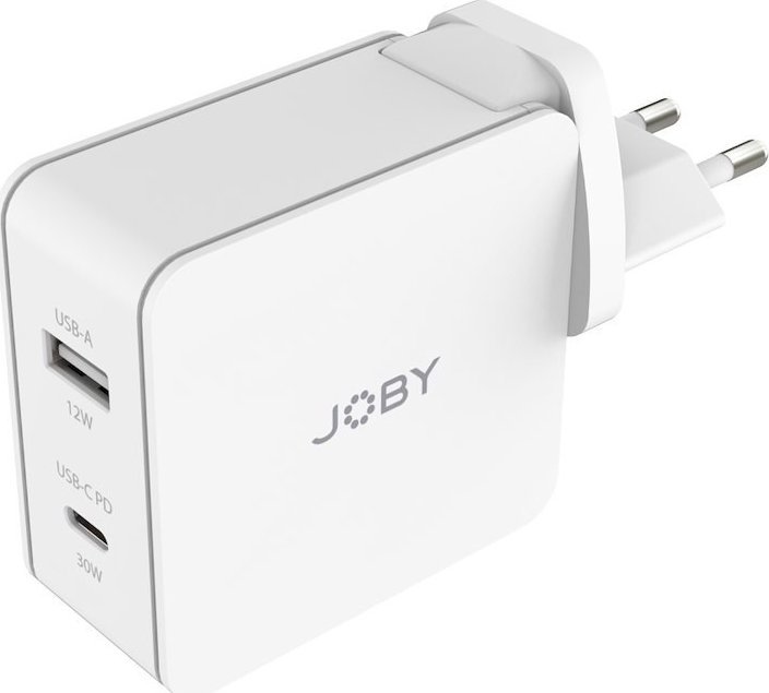 Karikues muri JOBY 42W Dual Output, USB C PD 30W, USB A 12W, i bardhë