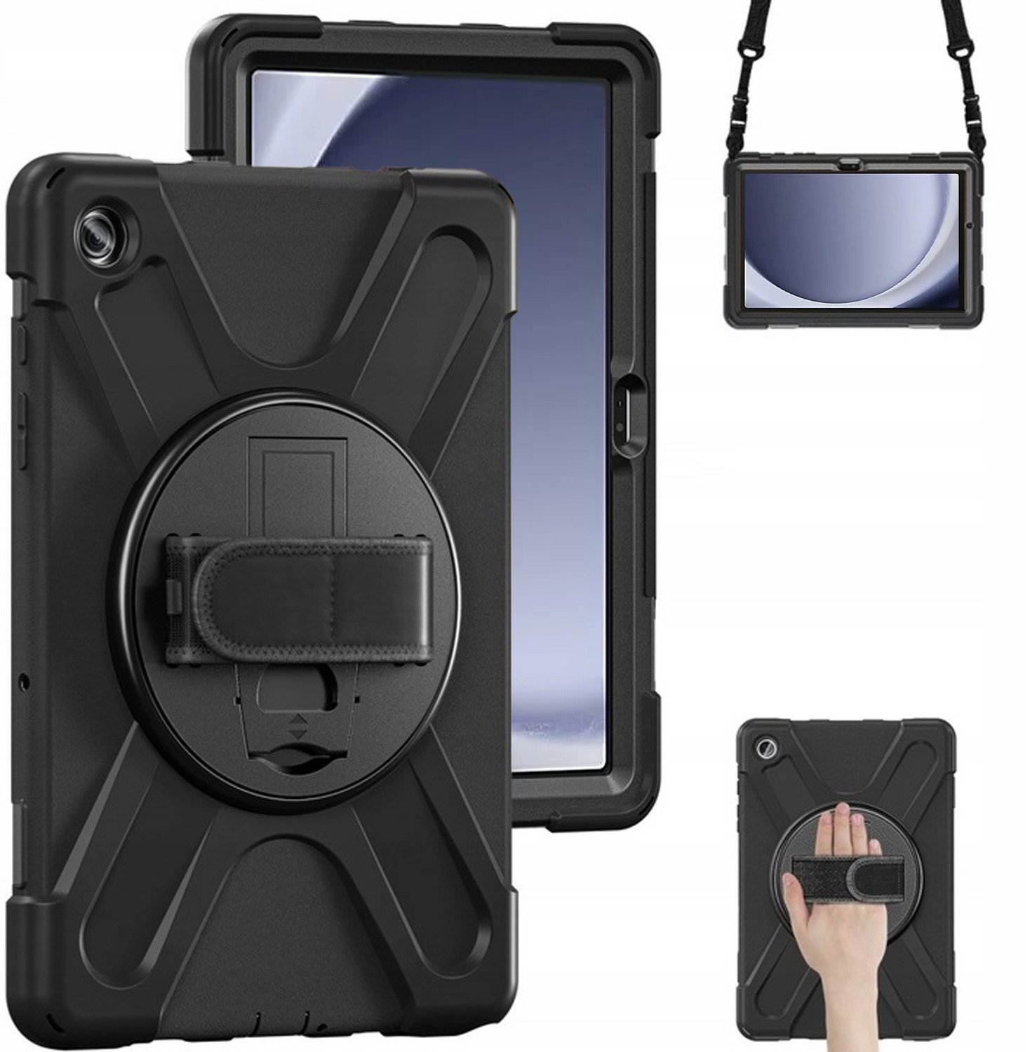 Футрола за таблет Strado за Samsung Galaxy Tab A9 Plus 11", со рачка, со ремен, црна
