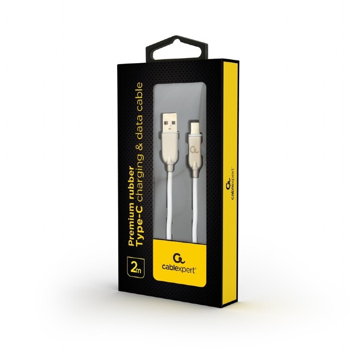 Kabllo Gembird CABLEXPERT, USB-A në USB-C, M / M, PREMIUM QUALITY, e veshur me gomë, 2m, e bardhë