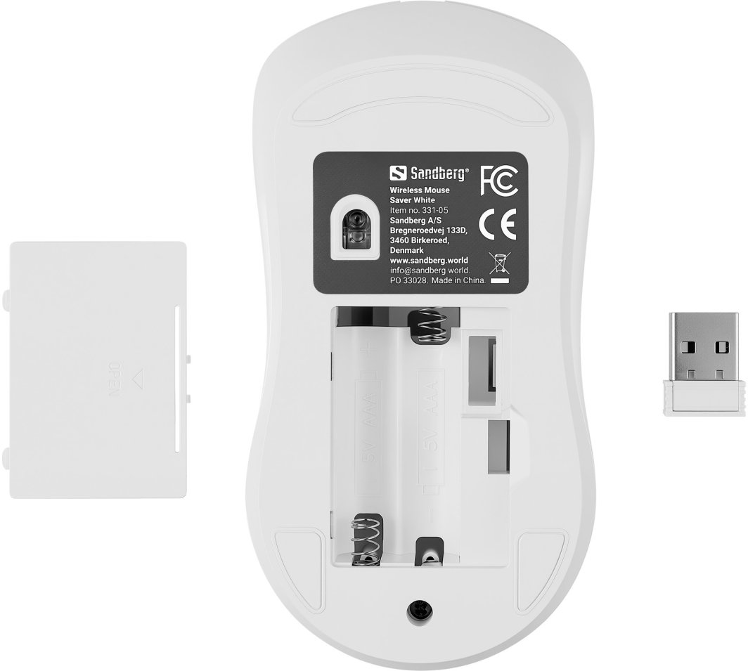 Mausi Sandberg Wireless Mouse Saver, 1600 DPI, i bardhë