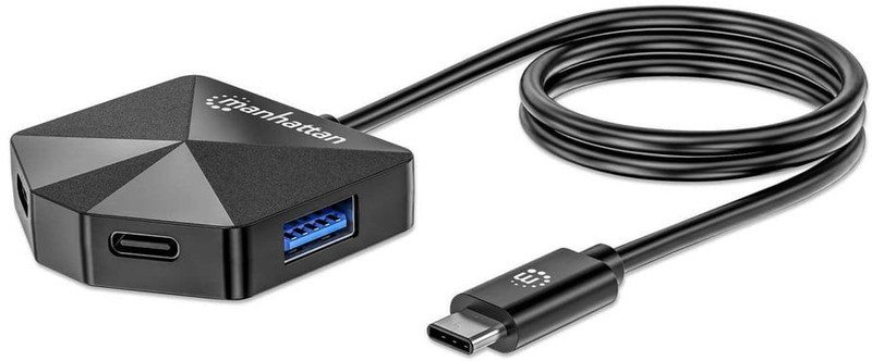Hub USB Manhattan USB C dhe USB A, 4 porta, USB 3.2 Gen 1 5 Gbps, gri