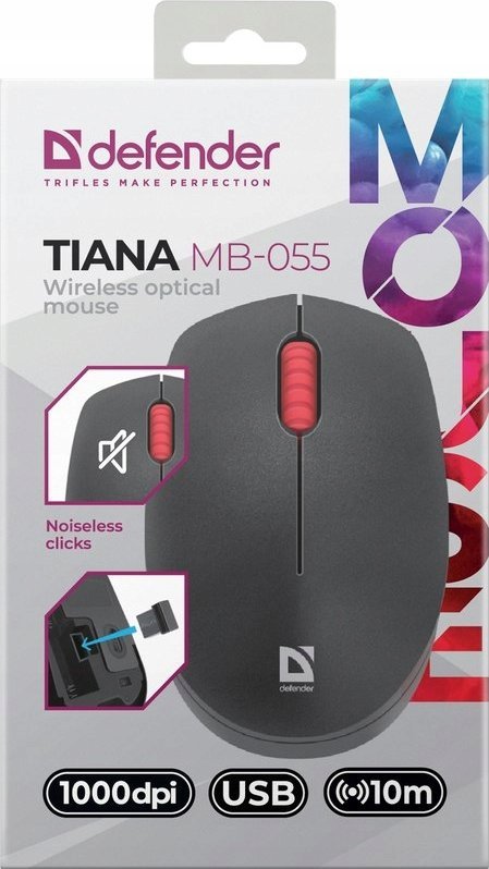 Miush безжичен Tiana MB-055, 1000 dpi, тивко кликнување, црна