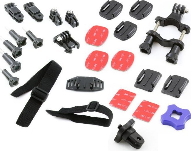 Set montimi Xrec 27 në 1 për kamera sportive, për Sony Action Cam dhe Xiaomi Yi 2 4K, i zi