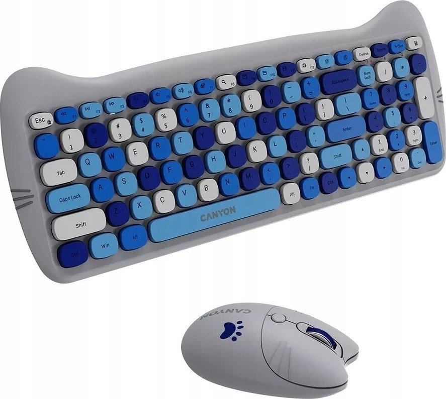 Set tastierë dhe mi wireless Canyon HSET-W6 Silent Kitty Edition, komplet me mousepad, blu