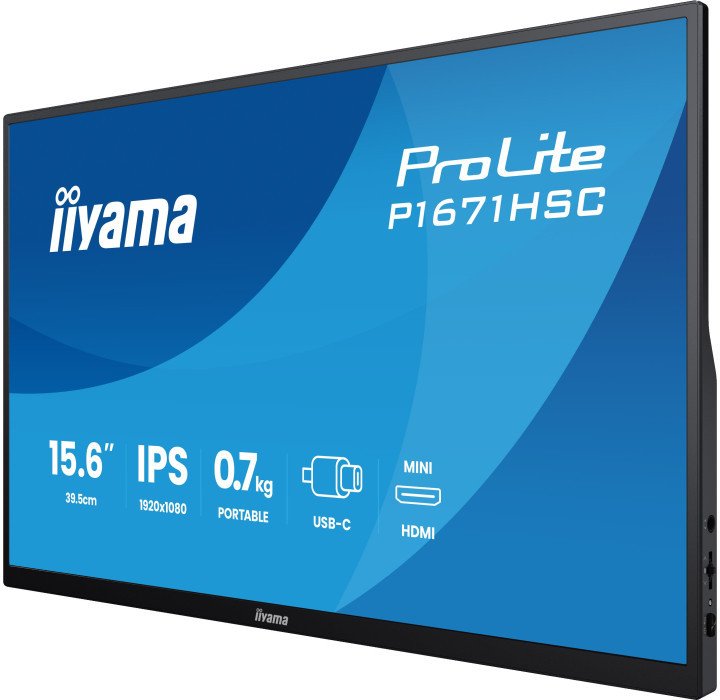 Пренослив монитор Iiyama ProLite P1671HSC B1, 15.6\", Full HD, црн