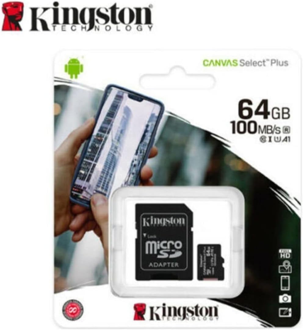 Kartë memorie Kingston Canvas Select Plus 64GB microSDXC, 100MB/s, Class 10 A1, me adapter