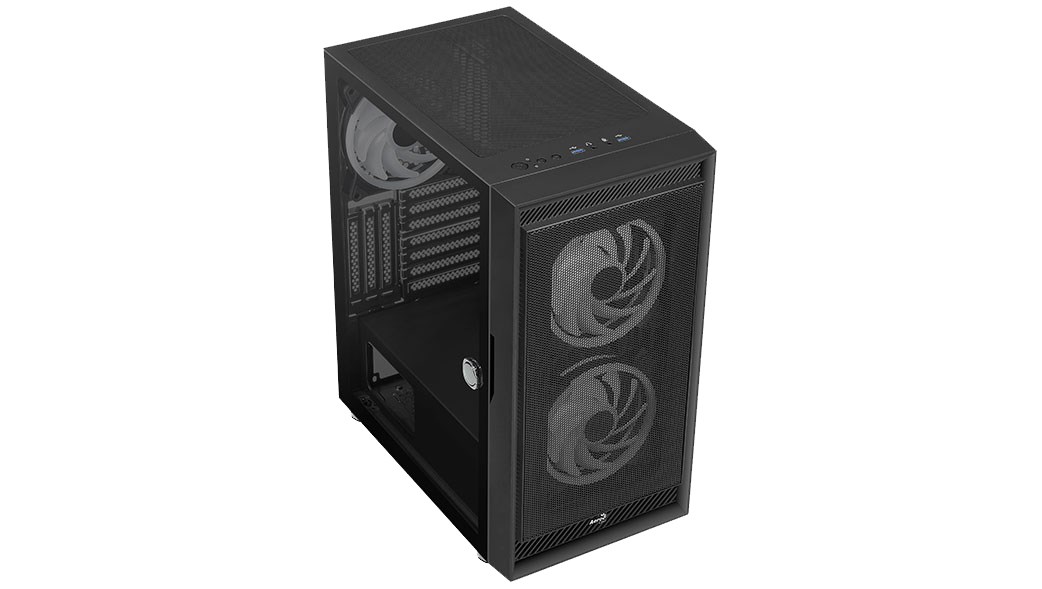 Kuti kompjuteri Aerocool Graphite FRGB, mid tower, panel xhami i temperuar, e zezë