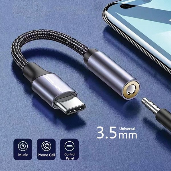 Adapter audio Beline USB C në Jack 3.5mm, DAC, gri